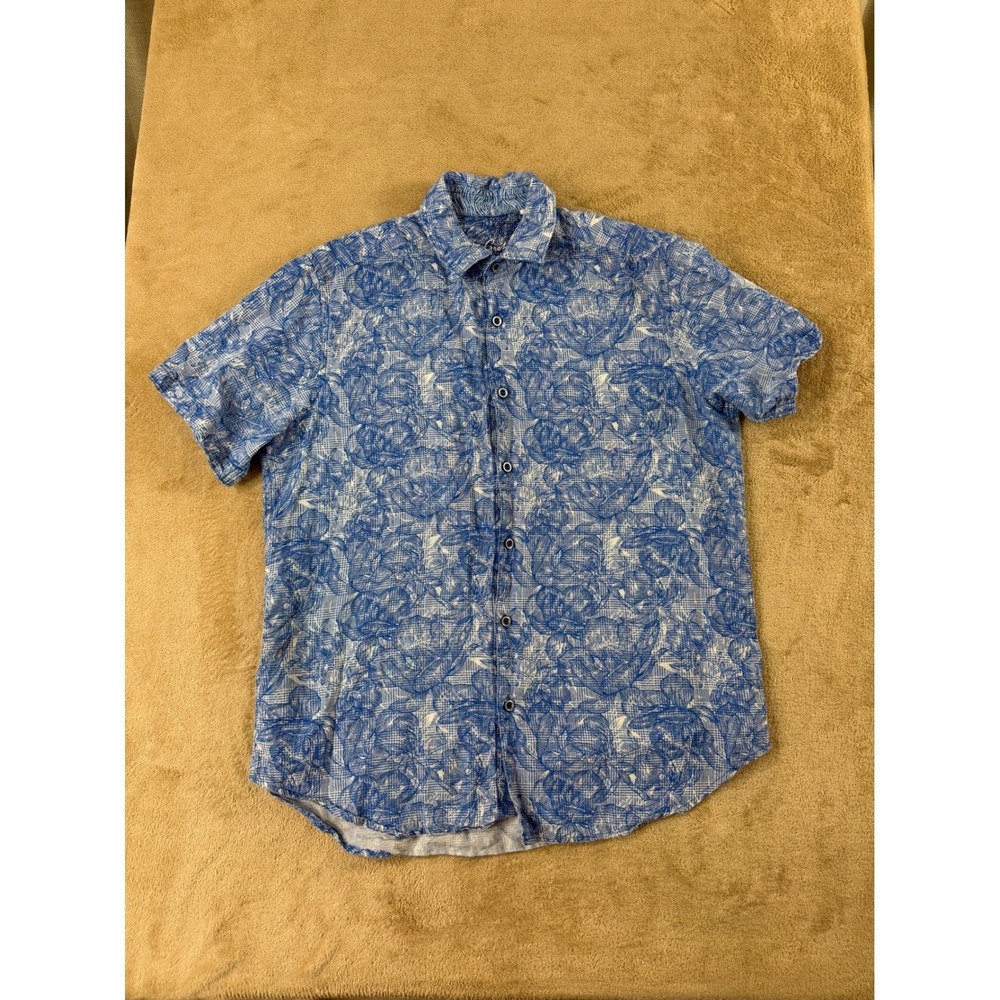 Robert Graham Shirts Mens M Blue White Abstract Floral Linen Cotton Classic EUC